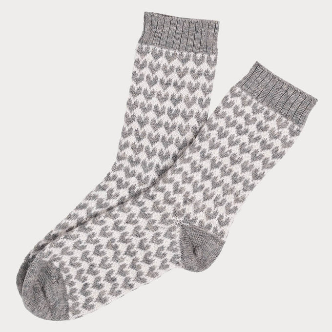 Dove Grey and Ivory Hearts Cashmere Socks