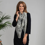 Navy and Pearl Dappled Leopard Print Cashmere and Silk Wrap