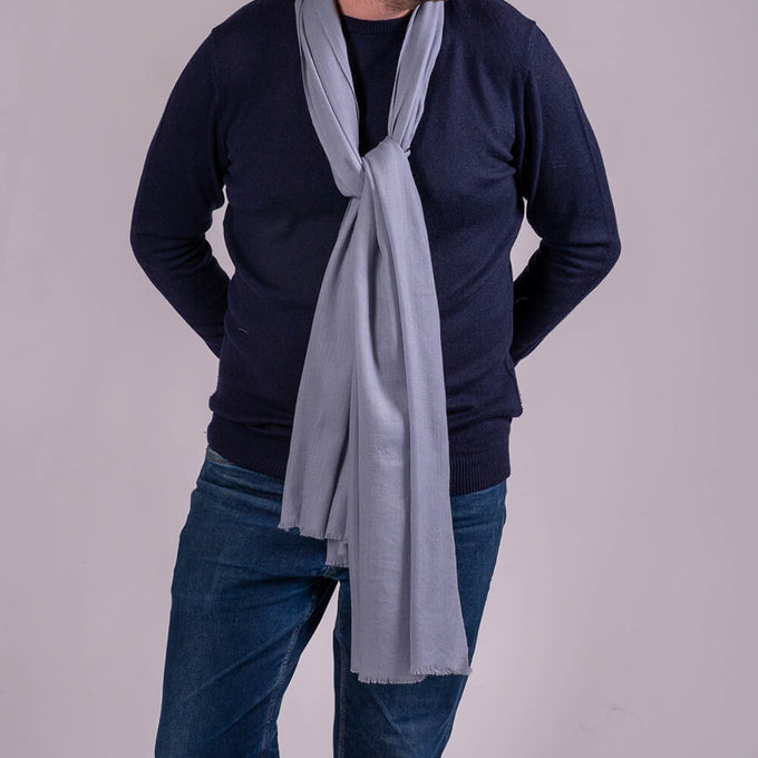 Classic Grey Silk and Wool Scarf