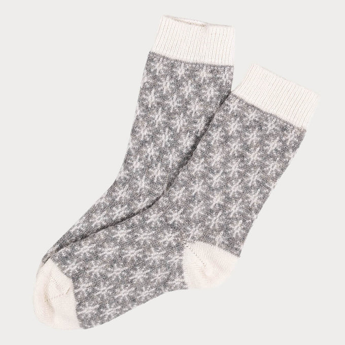 Ivory and Grey Stars Cashmere Socks