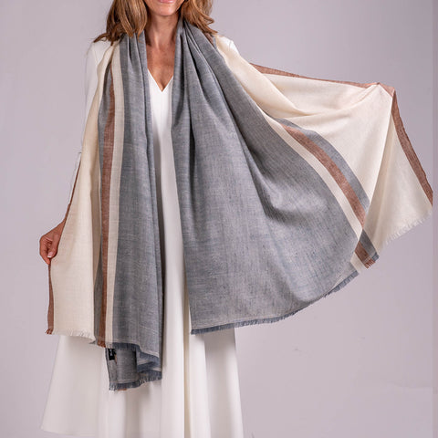 Grey Melange and Vanilla Pashmina Cashmere Shawl