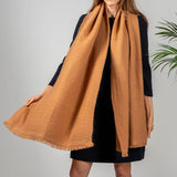 Super Luxe Honey Brown Basket Weave Cashmere Shawl