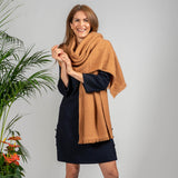 Super Luxe Honey Brown Basket Weave Cashmere Shawl