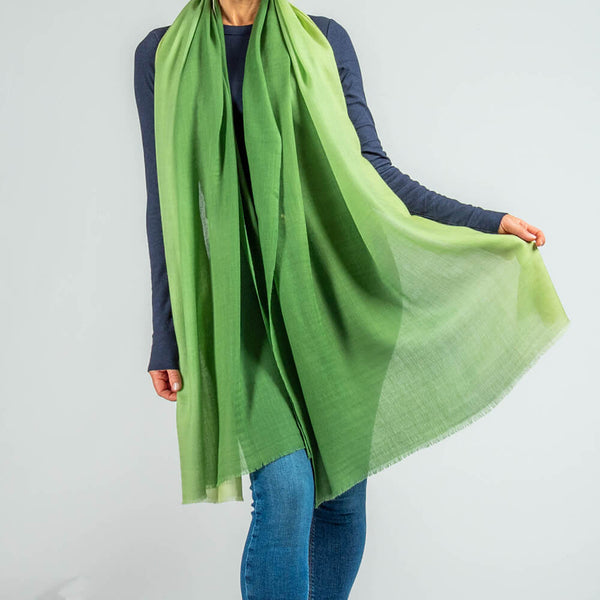 Matcha to Malachite Shaded Cashmere and Silk Wrap