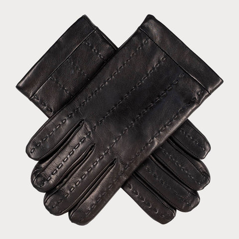 Men’s Black ‘Stitch Lines’ Cashmere Lined Leather Gloves