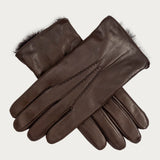 Men's Brown Rabbit Fur Lined Leather Gloves