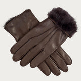 Men's Brown Rabbit Fur Lined Leather Gloves