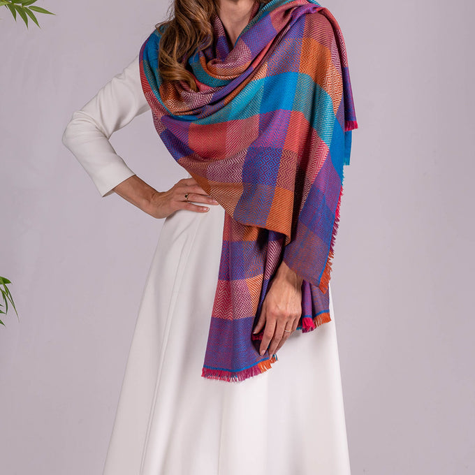 Multicolour Check Pashmina Cashmere Shawl