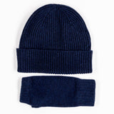 Navy Cashmere Beanie and Mittens Set