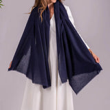 Navy Gossamer Cashmere Shawl and Quilted Leather Gloves Set