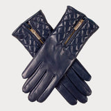 Navy Gossamer Cashmere Shawl and Quilted Leather Gloves Set