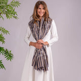 Hand Embroidered Pashmina Cashmere Shawl - Navy & Natural Stripe