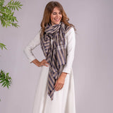 Hand Embroidered Pashmina Cashmere Shawl - Navy & Natural Stripe