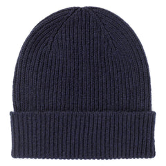 Navy Rib Knit Cashmere Beanie