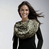 Olive Green Leopard Print Cashmere and Silk Wrap