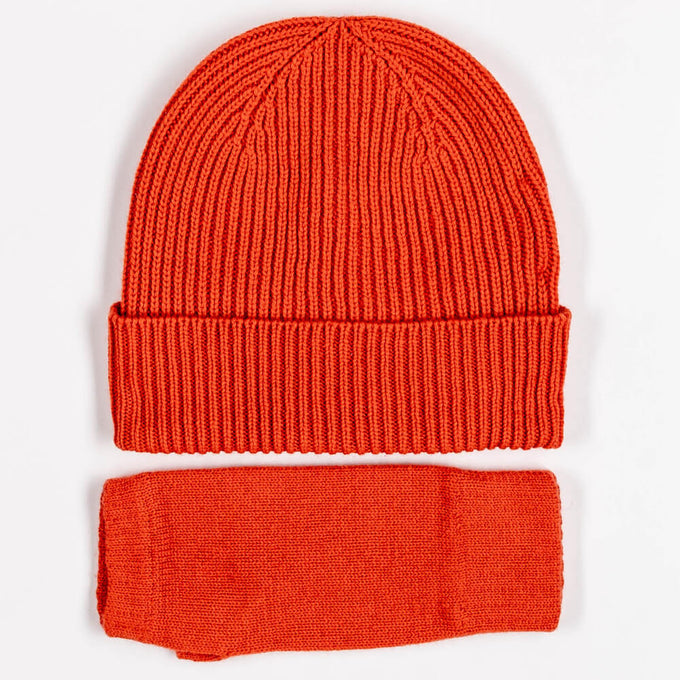 Sunrise Orange Cashmere Beanie and Mittens Set