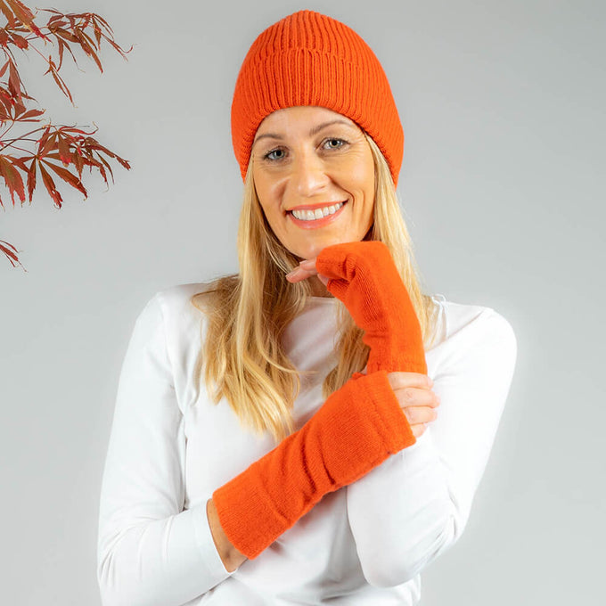 Sunrise Orange Rib Knit Cashmere Beanie