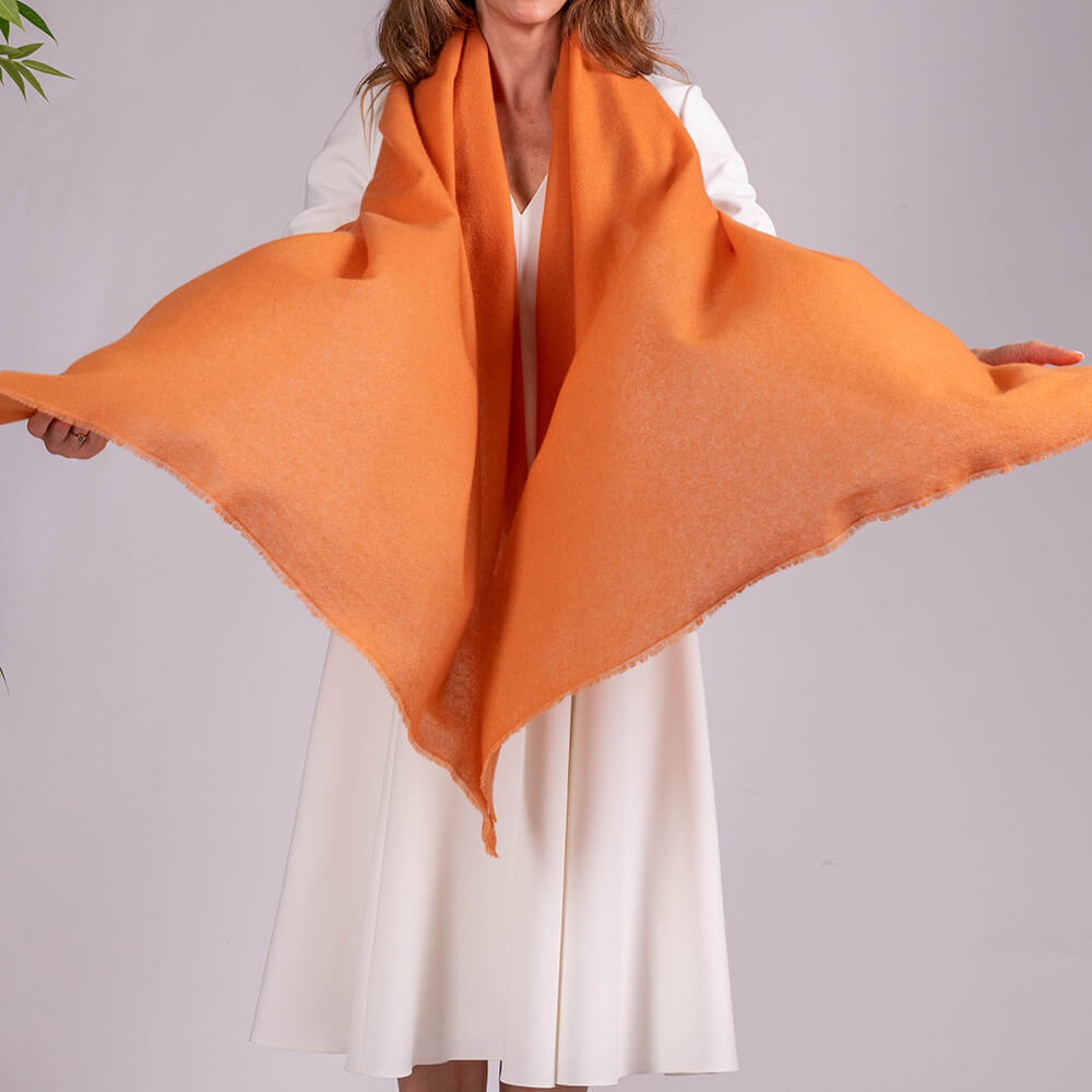 Apricot Orange Gossamer Cashmere Shawl