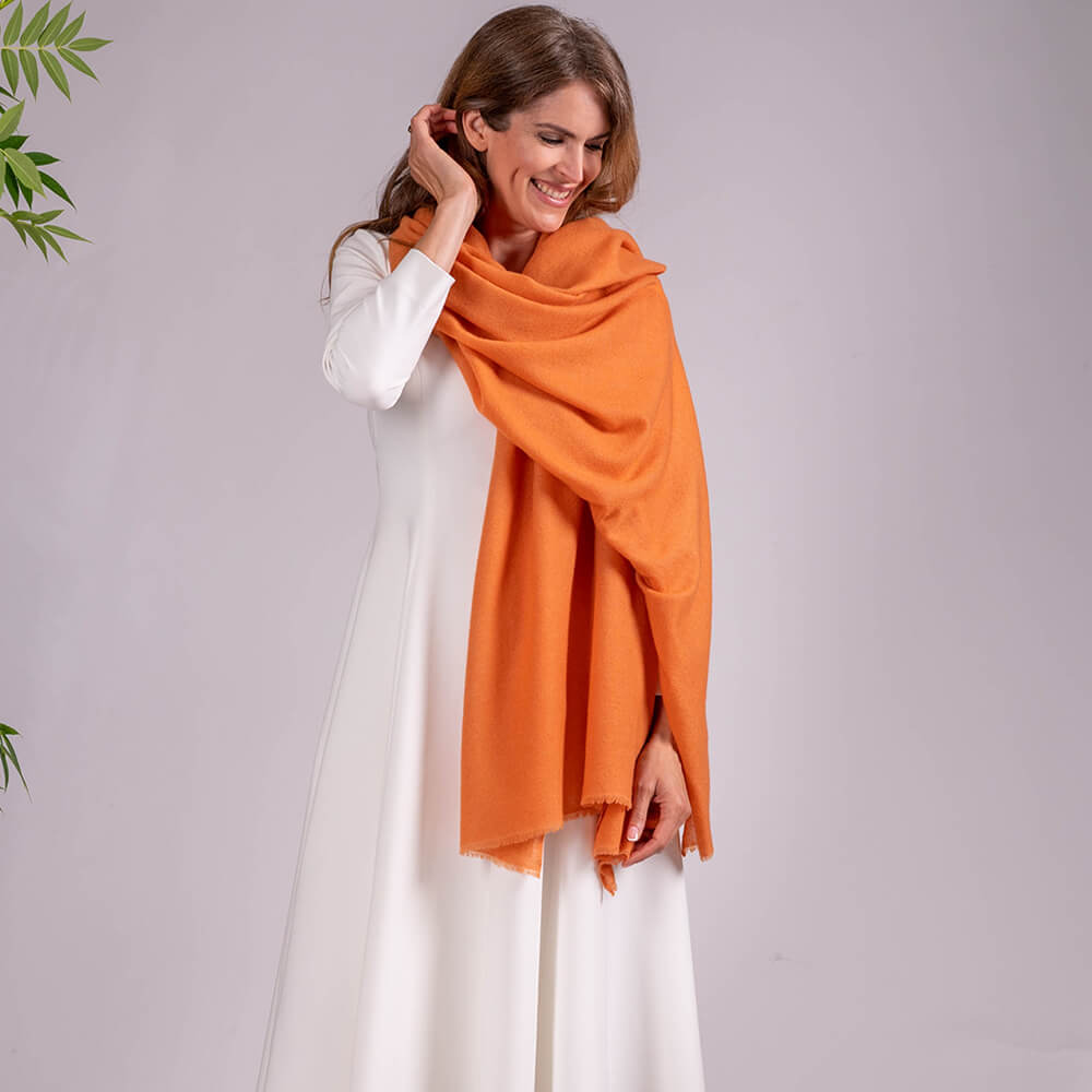 Apricot Orange Gossamer Cashmere Shawl