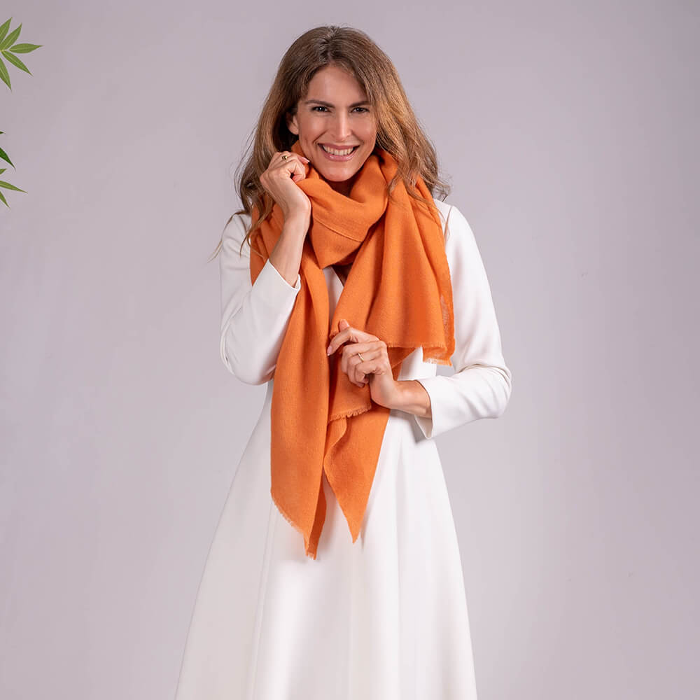 Apricot Orange Gossamer Cashmere Shawl