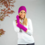 Fuchsia Pink Cashmere Beanie and Mittens Set