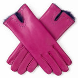 Hot Magenta and Indigo Rabbit Fur Lined Leather Gloves