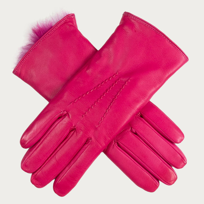 Fuchsia Pink Fur Lined Leather Gloves