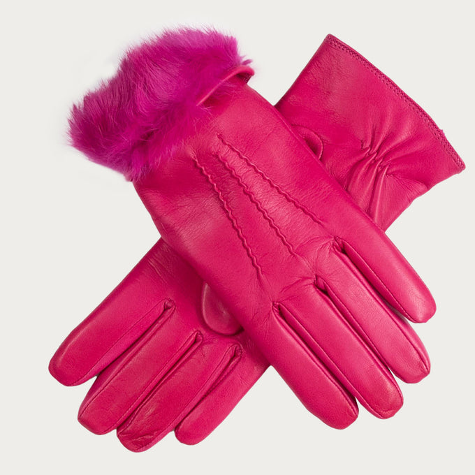 Fuchsia Pink Fur Lined Leather Gloves