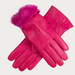 Fuchsia Pink Fur Lined Leather Gloves