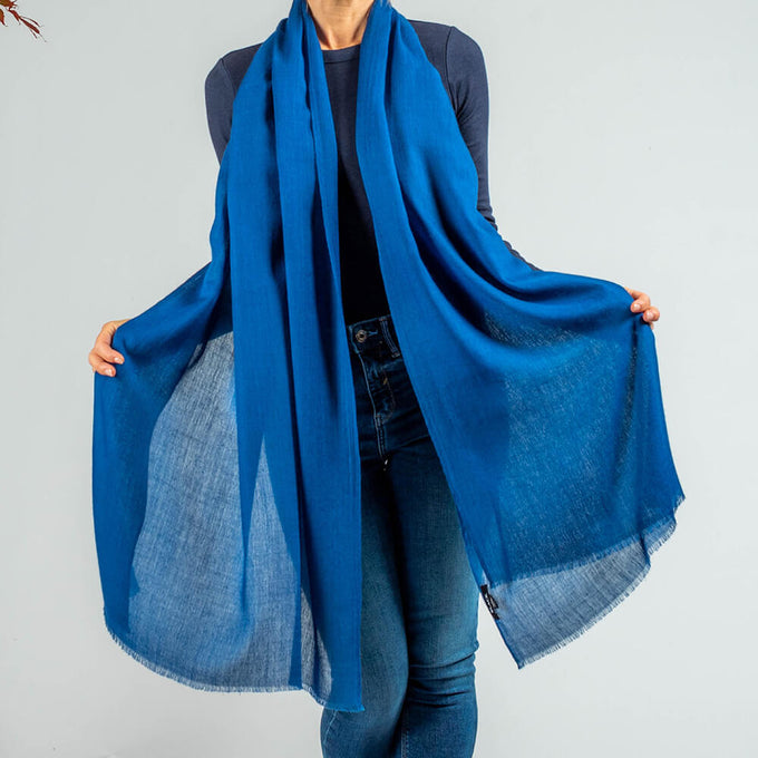 Prussian Blue Cashmere and Silk Wrap