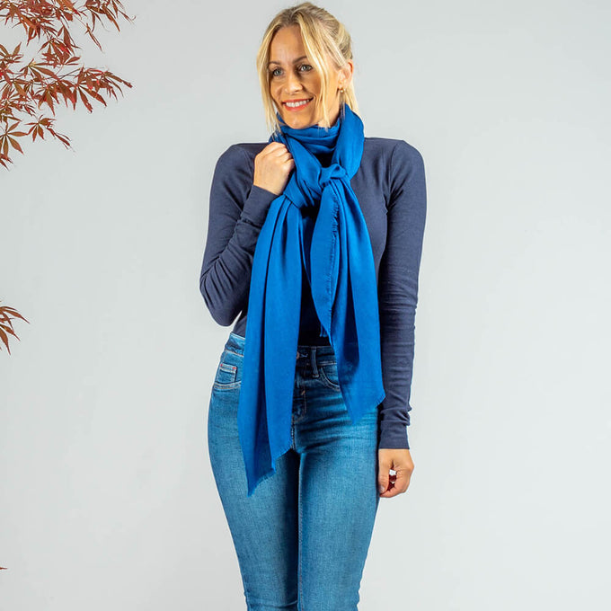 Prussian Blue Cashmere and Silk Wrap