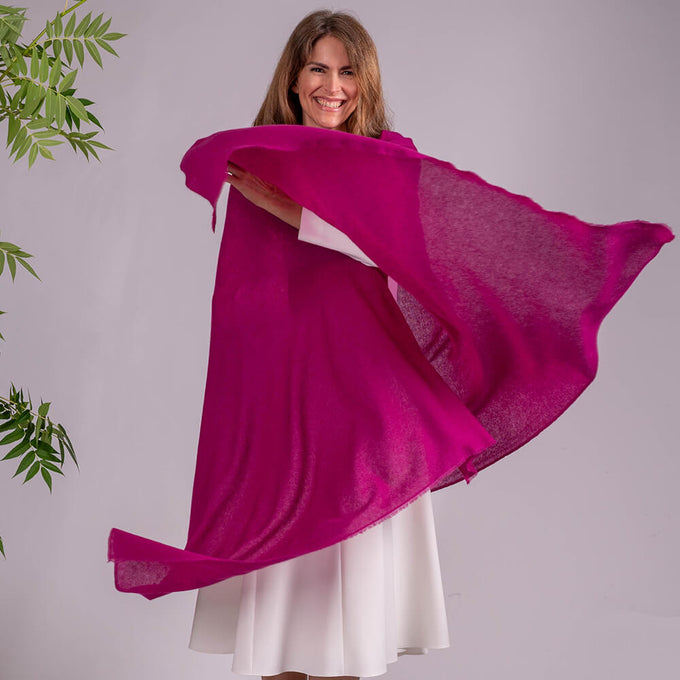 Deep Fuchsia Pink Gossamer Cashmere Shawl