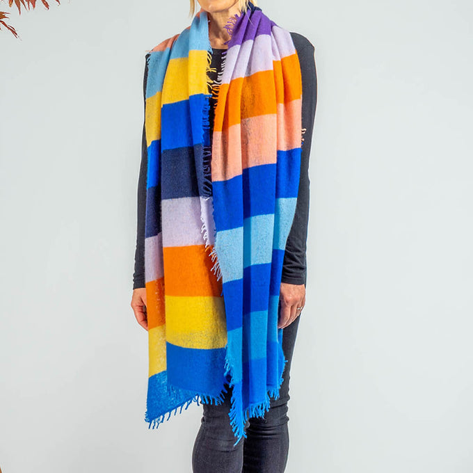 Rainbow Bright Striped Knitted Cashmere Scarf