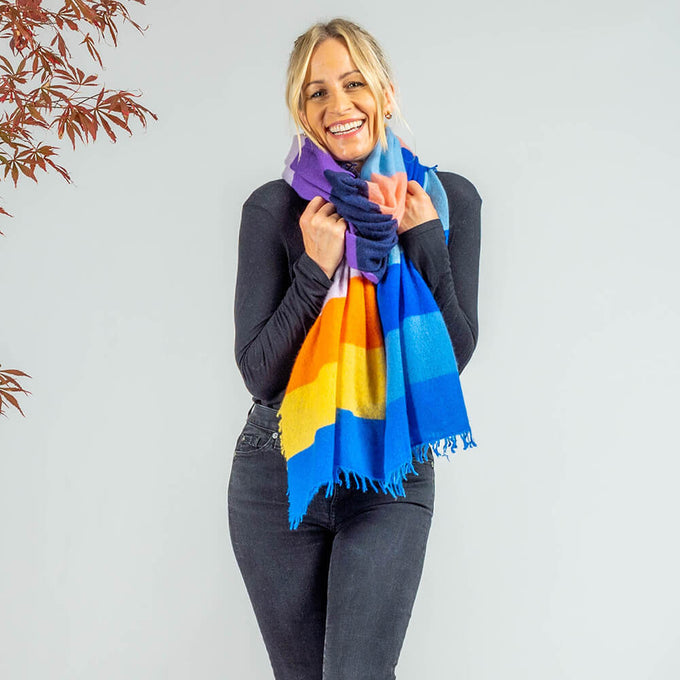 Rainbow Bright Striped Knitted Cashmere Scarf