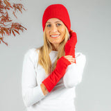 Ruby Red Rib Knit Cashmere Beanie