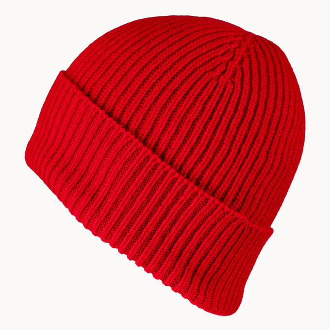 Ruby Red Rib Knit Cashmere Beanie