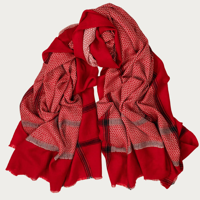 Red and Ivory Hand Woven Pashmina Cashmere Shawl