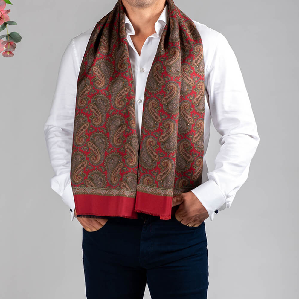 Men's Red and Green Paisley Silk Scarf –