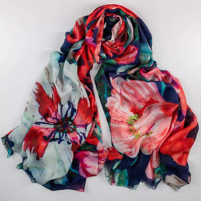 The Liberty Print Floral Quartet- Dancing Poppies Cashmere and Silk Wrap