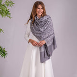 Hand Embroidered Pashmina Cashmere Shawl - Soft Grey & White