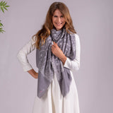 Hand Embroidered Pashmina Cashmere Shawl - Soft Grey & White