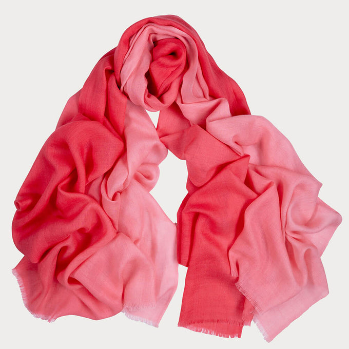 Sunset Coral Shaded Cashmere and Silk Wrap