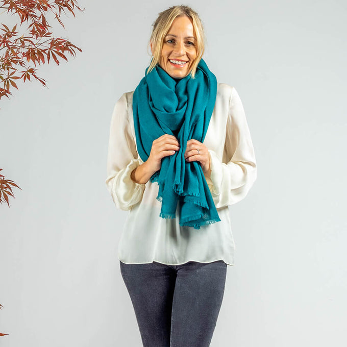 Tropical Teal Gossamer Cashmere Shawl