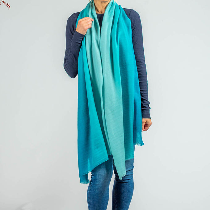 Teal Tango Shaded Cashmere and Silk Wrap