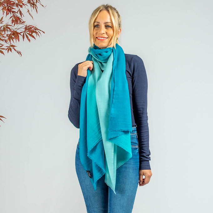 Teal Tango Shaded Cashmere and Silk Wrap