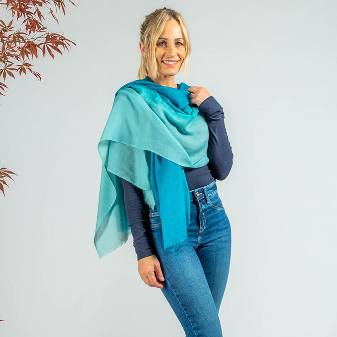 Teal Tango Shaded Cashmere and Silk Wrap