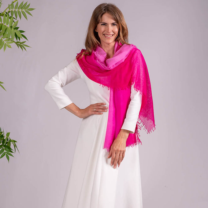 Pink Diaphanous Cashmere Spray Print Wrap