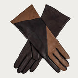 Black and Taupe Italian Leather Gloves Cashmere Lined