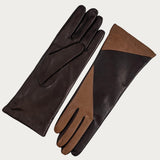 Black and Taupe Italian Leather Gloves Cashmere Lined