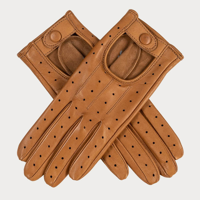 Ladies Caramel Italian Leather Driving Gloves